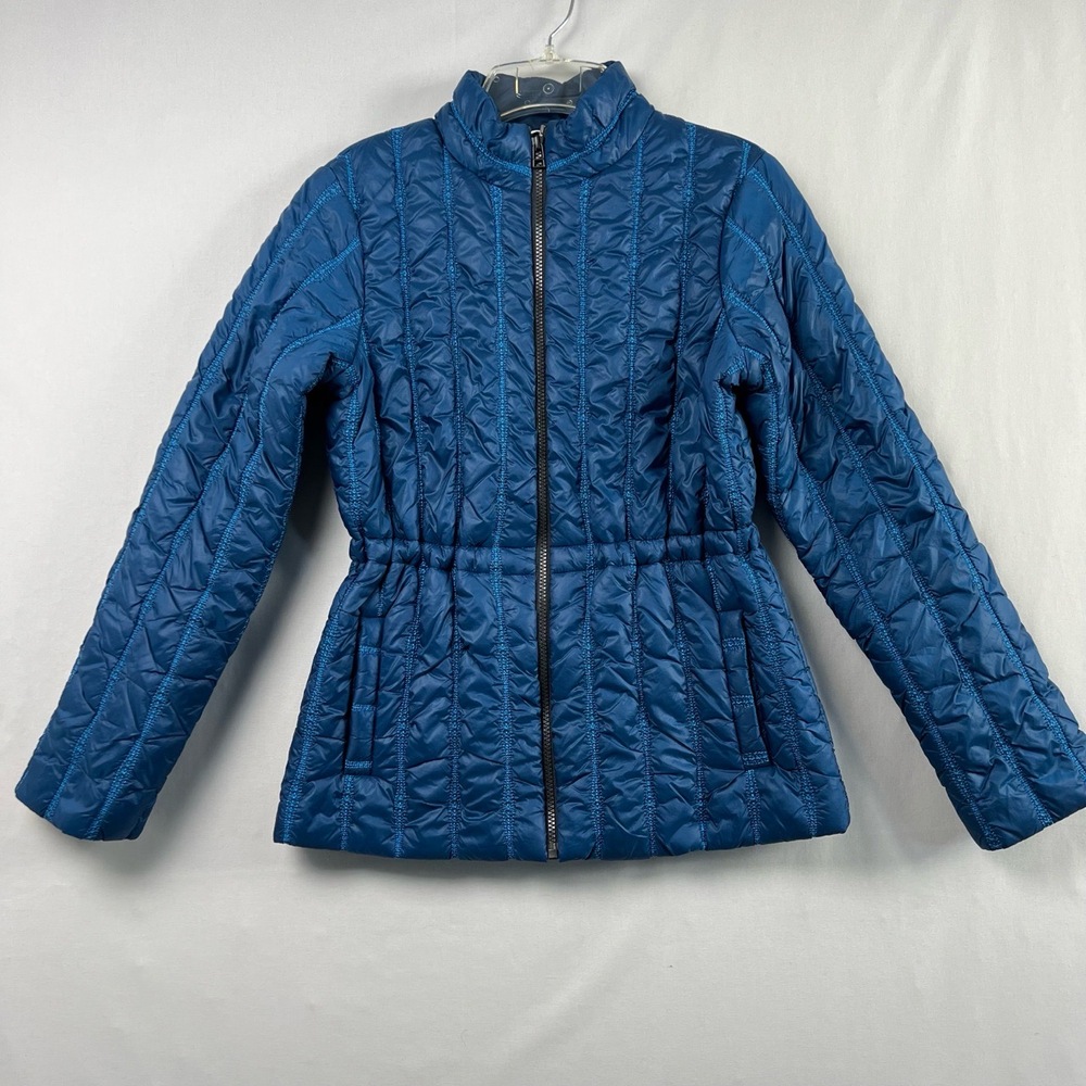 Cabi Puffer Jacket Womens Small Poseidon 914 Quilted High Neck Full Zip Blue